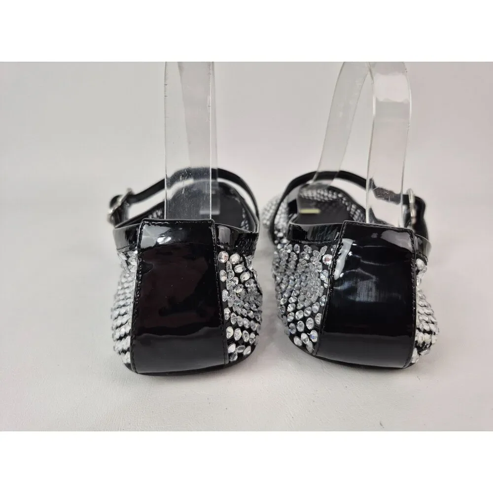 Alaïa Womens Black Crystal Embellished Mesh Patent Ballerina Flats Size 42 Alaia